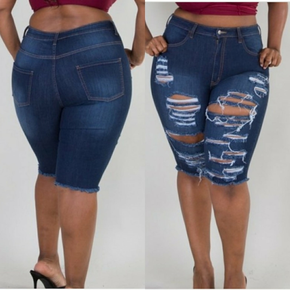 Distress jean shorts